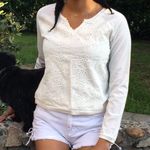 JCPenney White Long Sleeve Top With Crochet Detailing Size XS Photo 3