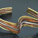 Unsigned Mixed Metal Copper Brass Silver Altered Wavelength Cuff Bracelet 17g. Photo 1