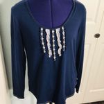 Lucky Brand  Navy Blue Long Sleeve Top Size Medium Photo 6
