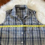 90s Blue Plaid Texture Tank Top Button Up Women's Size Small Photo 4