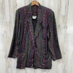 Surya Blazer Jacket Womens Medium Black Purple Rayon Aztec Print Vintage 80s Photo 1