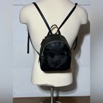 Faux Fur Heart Mini Backpack NWT 8”Wx 9” T faux leather silver hardware Black Photo 1