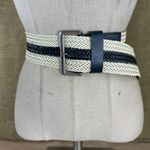 Womens Wide Cream And Navy Blue Color Woven Leather Belt 0 Photo 9