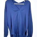 Vince Navy Blue Silk Blend V Neck Blouse Career Workwear Casual Size 8 Photo 0