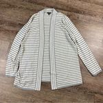 Talbots  Cardigan Women 1X White Gray Striped Long Lambswool Nylon Open Front Photo 0
