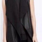 Vince Long Waterfall Draped Black Leather Belted Tie Vest w/ Pockets - Sz XS Photo 0