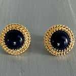 Napier Vintage Clip On Screw Back Earrings Gold Tone Rope Frame Blue Cabochons Photo 0