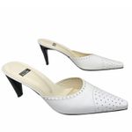 Stuart Weitzman  Leather Lasercut Accents Mules 9.5 White Pointed Heels Luxury Photo 3