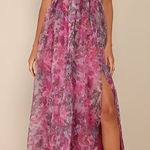 Lulus NWT Glam Party Garden Romance Magenta Floral Print Organza Maxi Dress XL Photo 0