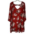 Timing Burnt Orange Floral Print Long Sleeve Open Back Swing Dress Tunic Top L Photo 0