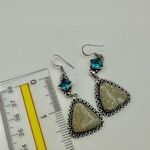 Tan and blue rhinestone silver tone triangle drop earrings Photo 3