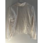 CAbi Long Sleeve Shirt Womens XS True White Cotton Eyelet Scalloped Preppy Photo 2