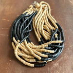None Wood beaded layered necklace very chunky but light weight black and tan color Photo 5