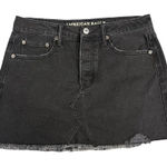 American Eagle Women's Size 6 Black Distressed Stretch Denim A-Line Mini Skirt Photo 0
