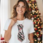 “Dainty Dapper”Festive Striped Tie Necklace with adorable snowman brooch Black Photo 1