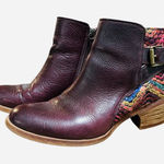 Comfortiva Ankle Boots Creston Eggplant Red Leather Multi Sweater Knit Size 9M Photo 0