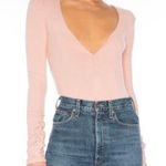 Free People Pink Long Sleeve V Neck Bodysuit Photo 0