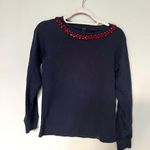 J.Crew Navy Blue Maroon Beaded Crewneck Sweater Size XS Holiday Cozy Photo 0