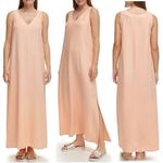 DKNY XXL Linen Side Slit V Neck Sleeveless Maxi Dress Photo 1