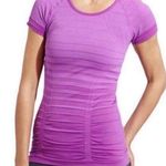 Athleta Athlete Purple Striped Fastest Track Fitted Short Sleeved T-shirt Sz S Photo 1