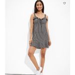 American Eagle  Plaid Ruffle Mini Dress Women Small Black White Western Babydoll Photo 1