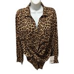ZARA  Leopard Print Chiffon Blouse Relaxed Full Sleeve Pockets Sexy Sz XL Career Photo 2