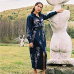 Mara Hoffman Florence Embroidered Navy Pencil Midi Skirt Size 0 Organic Cotton Photo 8