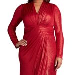 Tadashi Shoji  Metallic Long Sleeve Evening Gown Deep Red Size XXL Photo 2