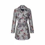 Guess Grey Floral Print Double Breasted Coat Womens S Belted Gray Photo 1