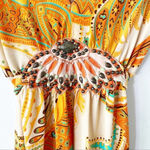 ECI  New York Boho Paisley Beaded Waist Dress Sz M Orange Tan Multicolor Photo 4