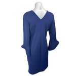 Renvy Women's Blue Long Bell Sleeve V Neck Stretch Mini Shift Dress Size M Size M Photo 1