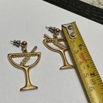 Avon Women’s Pierced Dangle Drop Earrings Gold Tone & Rhinestone Olive Martini Photo 2