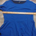 Elle  Size Large L Blue Black Houndstooth Peplum Career Business Top Rayon Poly Photo 4