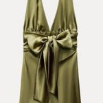 ZARA  dress halter open back tie bow Elegant Olive Green Satin wedding party  Photo 13