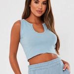Missguided Blue Ribbed Notch Neck Tank Photo 1