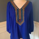West 36th Top Royal Blue Shirt Silky Embroidered Womens M Size M Photo 9