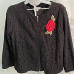 Adiva Black Lace‎ Jacket Floral Rose Long Sleeve Full Zip Front Size 1X Red Photo 0