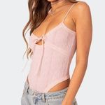 Edikted  Size XS Light Pink Lacey Knit Cut Out Snap Bodysuit NEW Photo 0