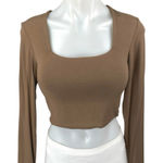 Klassy Network KN  Women's Tan Knit Long Sleeve Square Neck Crop Top Size M Photo 0