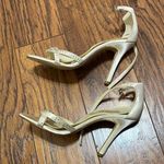 Off White Satin Strappy Jeweled Heels Size 7 Photo 2