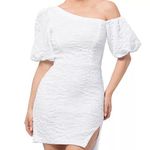 Bloomingdales Aqua Brocade Mini White Dress Photo 0