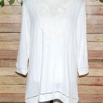 Simply Noelle Ladies Off White Blouse Ribbed Top Size XXL 16 18 3/4 Sleeve Lace Photo 0