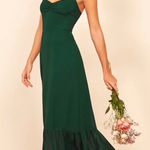 Reformation  Emersyn Dress Emerald Green Midi Ruffle Hem Sweetheart Size 0 Photo 0