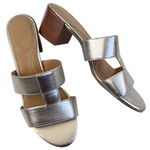 Talbots Like New Leather Tilly Block Heel Sandals Silver Size 9 1/2 Photo 0
