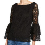 Laundry by Shelli Segal  Black Lace Ruffle Balloon Sleeve Blouse, Size Large Photo 0