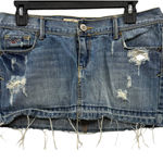 Hollister  Women's Denim Jean Mini Skirt Distressed Frayed Hem Retro Size 5 Photo 0