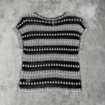 Chico's  Sweater Womens 0 S 4 Black‎ White Open Knit  Short Sleeve Top Coastal Photo 3