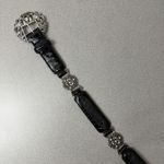 Brighton Leather Belt Womens 30 Black Croc Embossed Ornate Buckle Rhinestones Photo 2