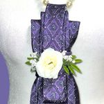 “Dainty Dapper”Purple Patterned Necktie Necklace with rose Purple Photo 1