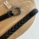 MW Black Genuine Leather Silver Studded Chunky Buckle Belt Size Small NEW Photo 1